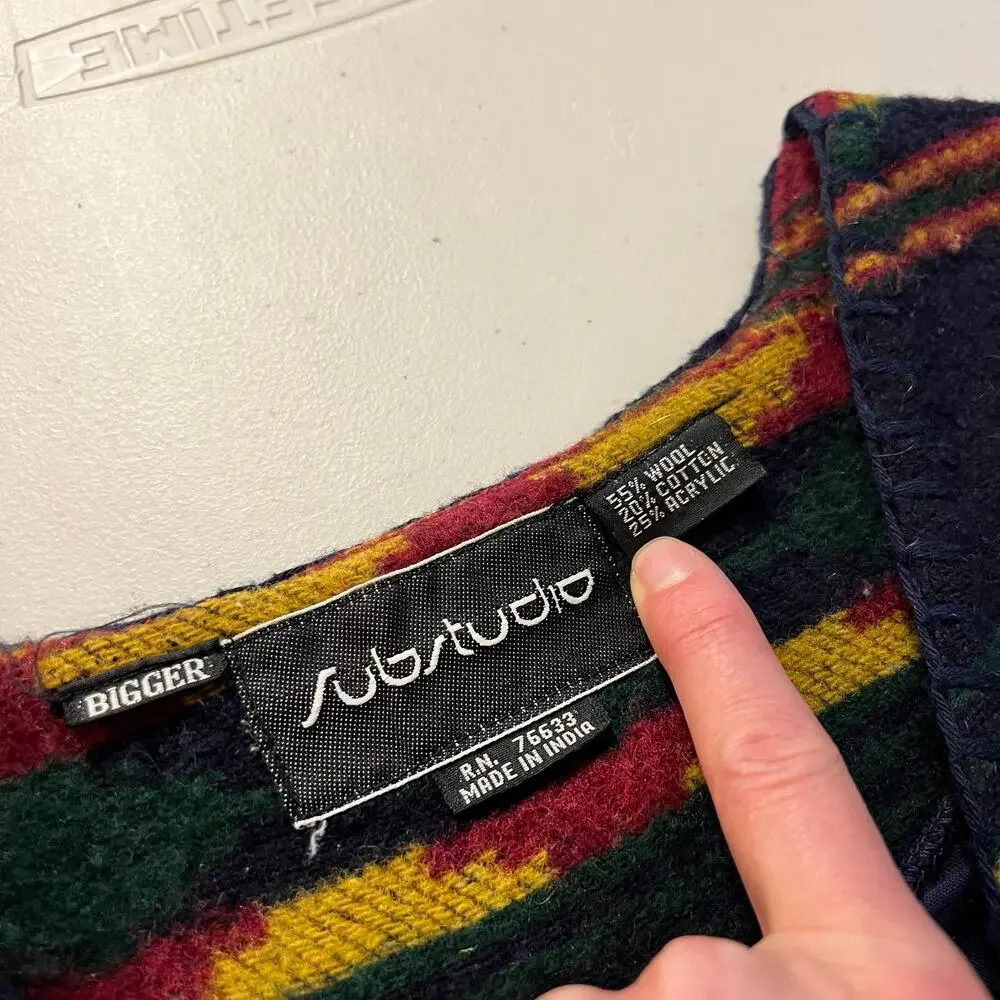 Substudio 90s Vintage Southwestern Wool Cotton Open Style Vest Boxy Size Large